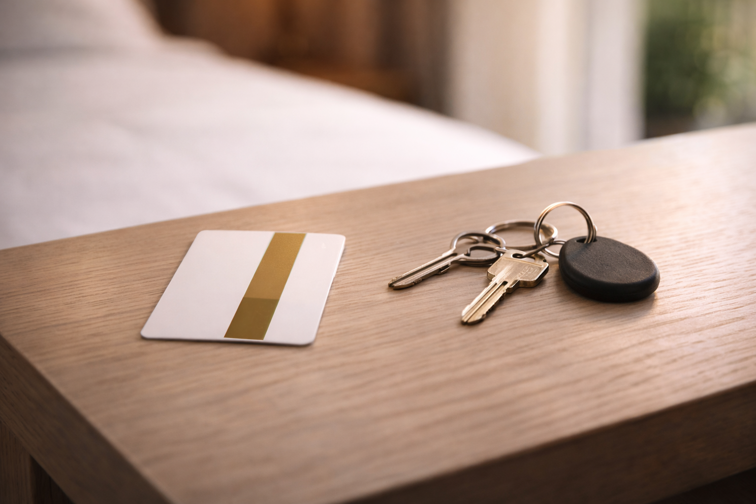 Keycard vs apartment keys closeup